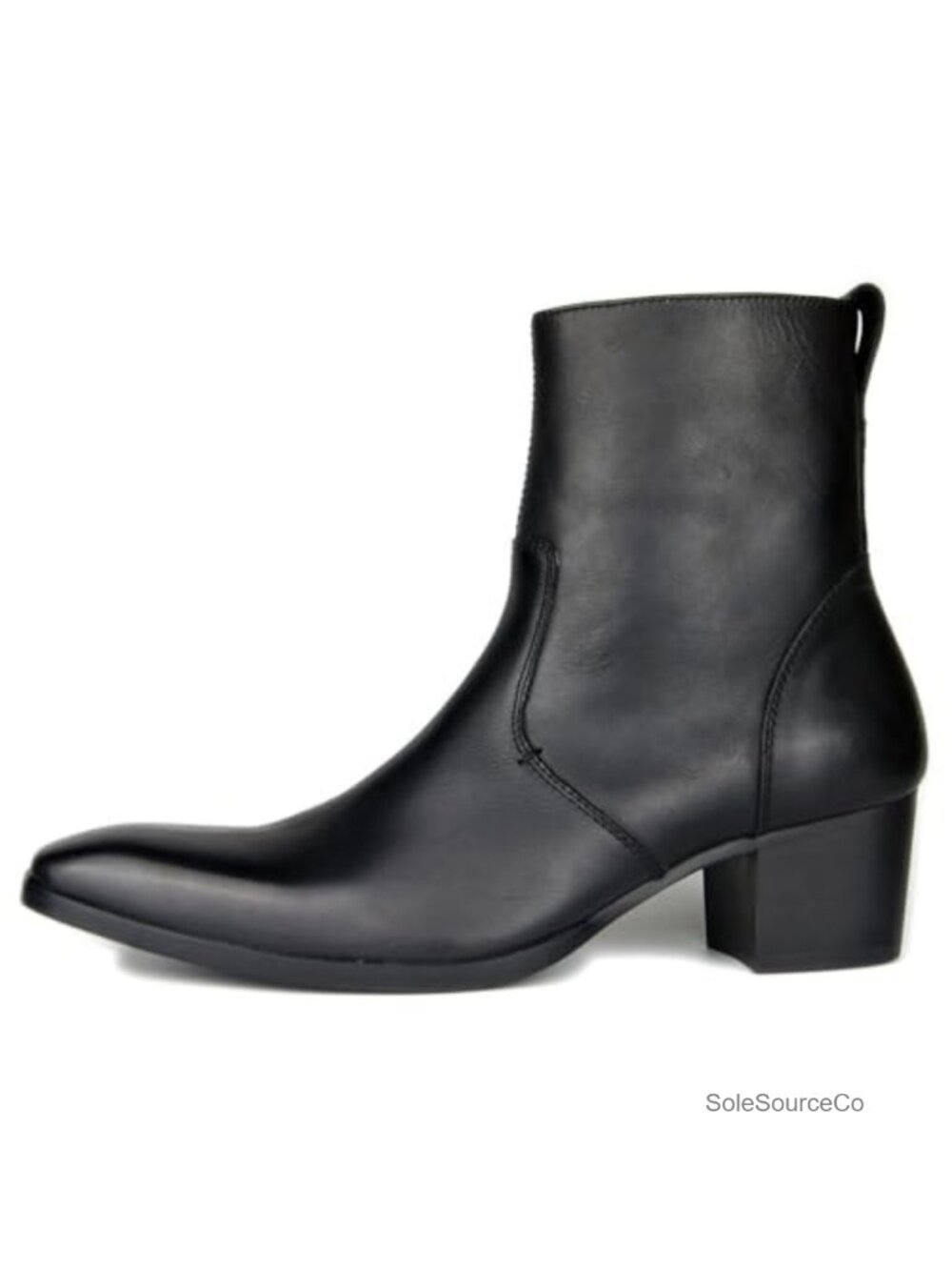 Men's Leather Chelsea Boots Mid-Heel Zipper Dress Casual